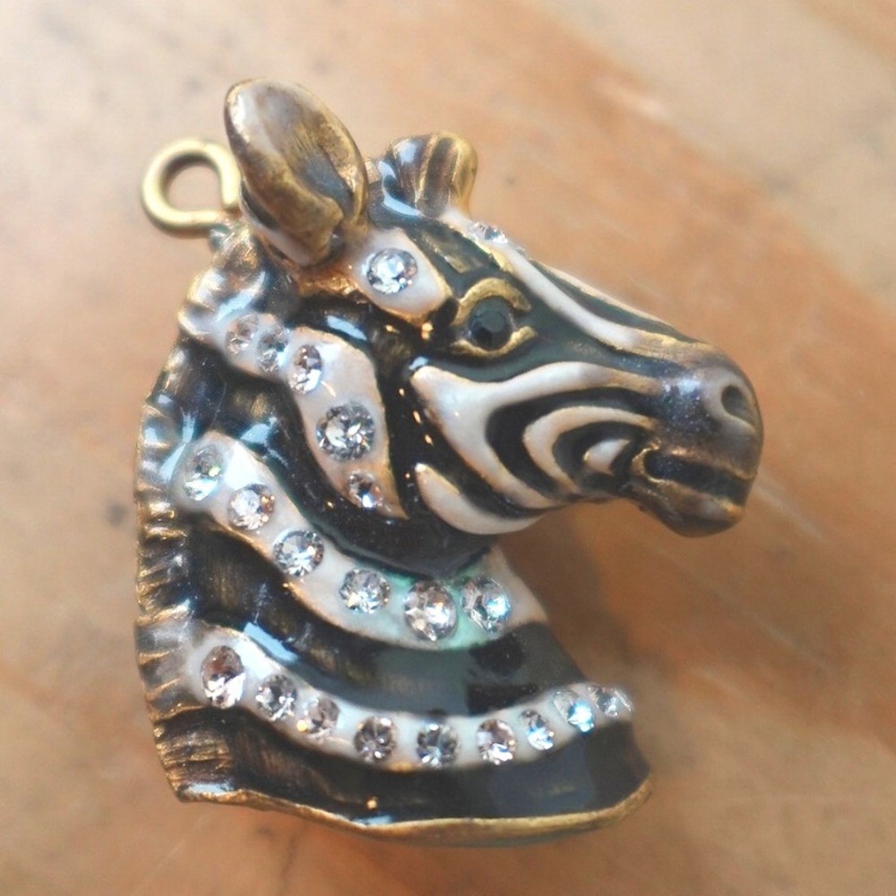 Jay Strongwater‎ Zebra Charm "Bruce" Enamel Painted Rhinestone Accents Gold Tone